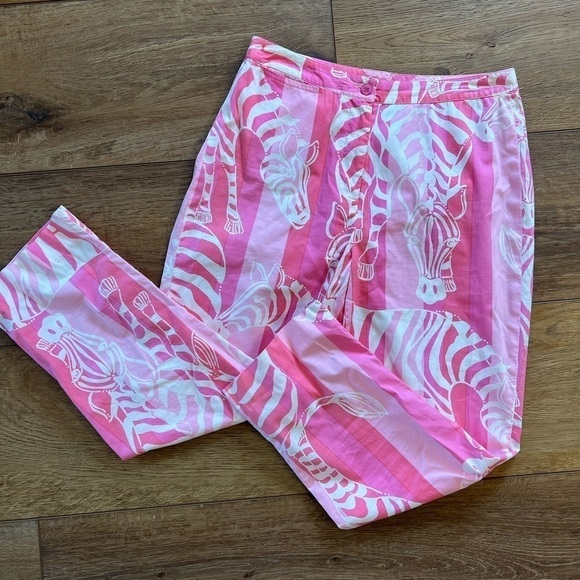Vintage Lilly Pulitzer Pink Zebra Ankle Pants Flat Front / 4 - Picture 5 of 13